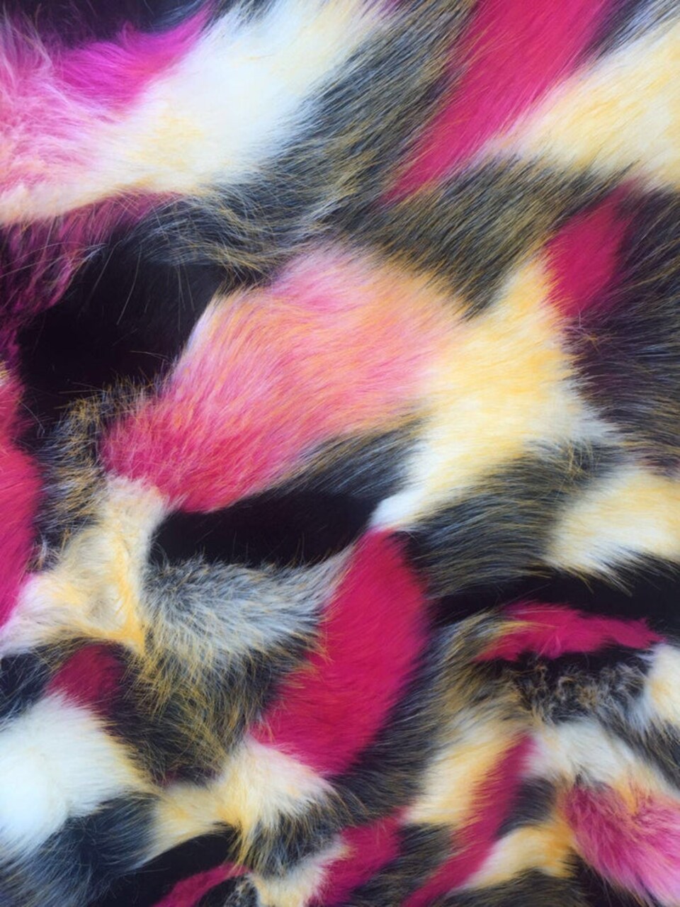 1 Yard Fuchsia Multi Color Jacquard Shaggy Faux Fur Fabric for Apparel and Decor 58/60 Inch Width
